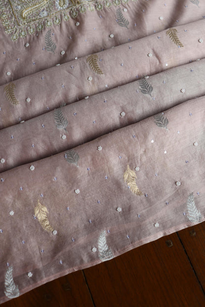 Dusty Lavender Shade Banarasi Zari Chanderi Unstitched Chikankari Fabric