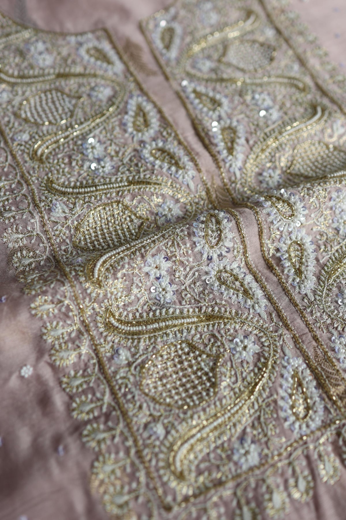 Dusty Lavender Shade Banarasi Zari Chanderi Unstitched Chikankari Fabric