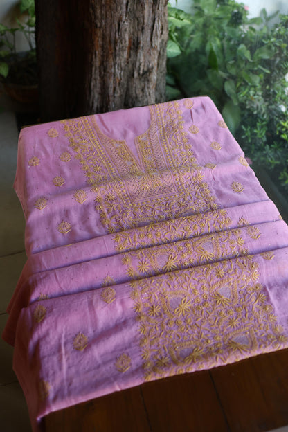 Dusty Lavender Shade Mal Cotton Fine Chikankari With Kamdani Work Unstitched Fabric
