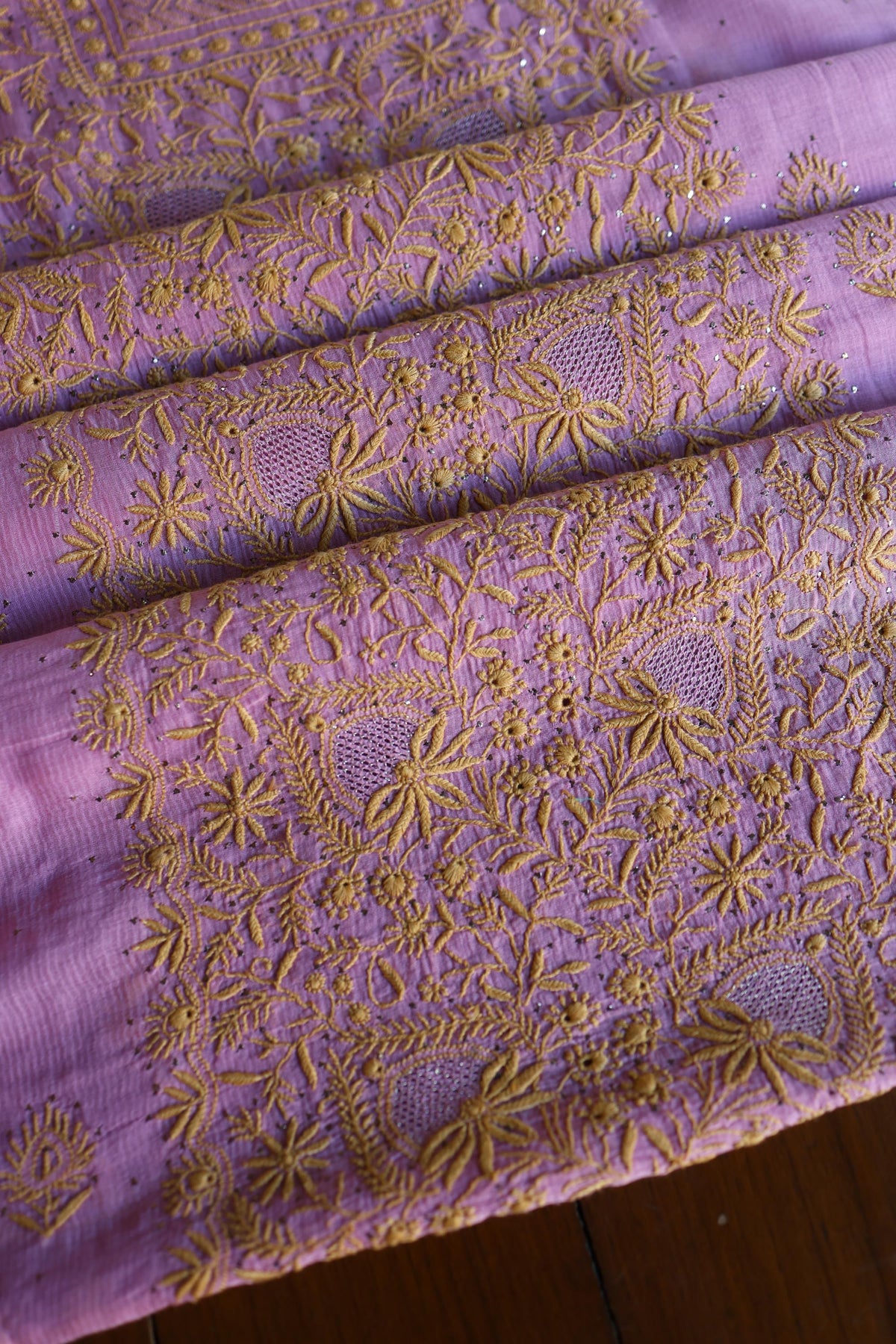 Dusty Lavender Shade Mal Cotton Fine Chikankari With Kamdani Work Unstitched Fabric