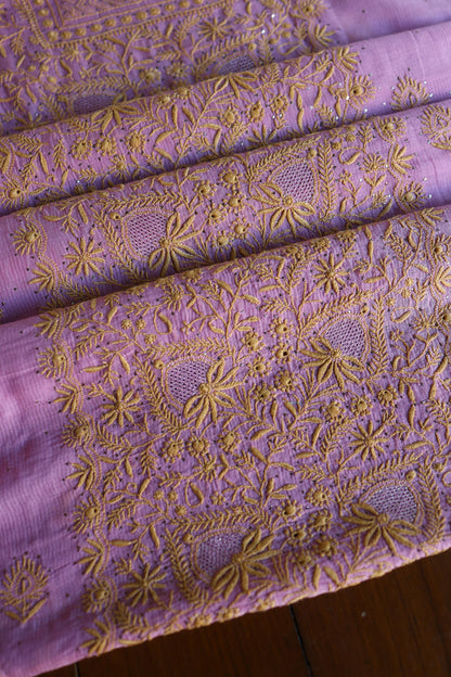 Dusty Lavender Shade Mal Cotton Fine Chikankari With Kamdani Work Unstitched Fabric