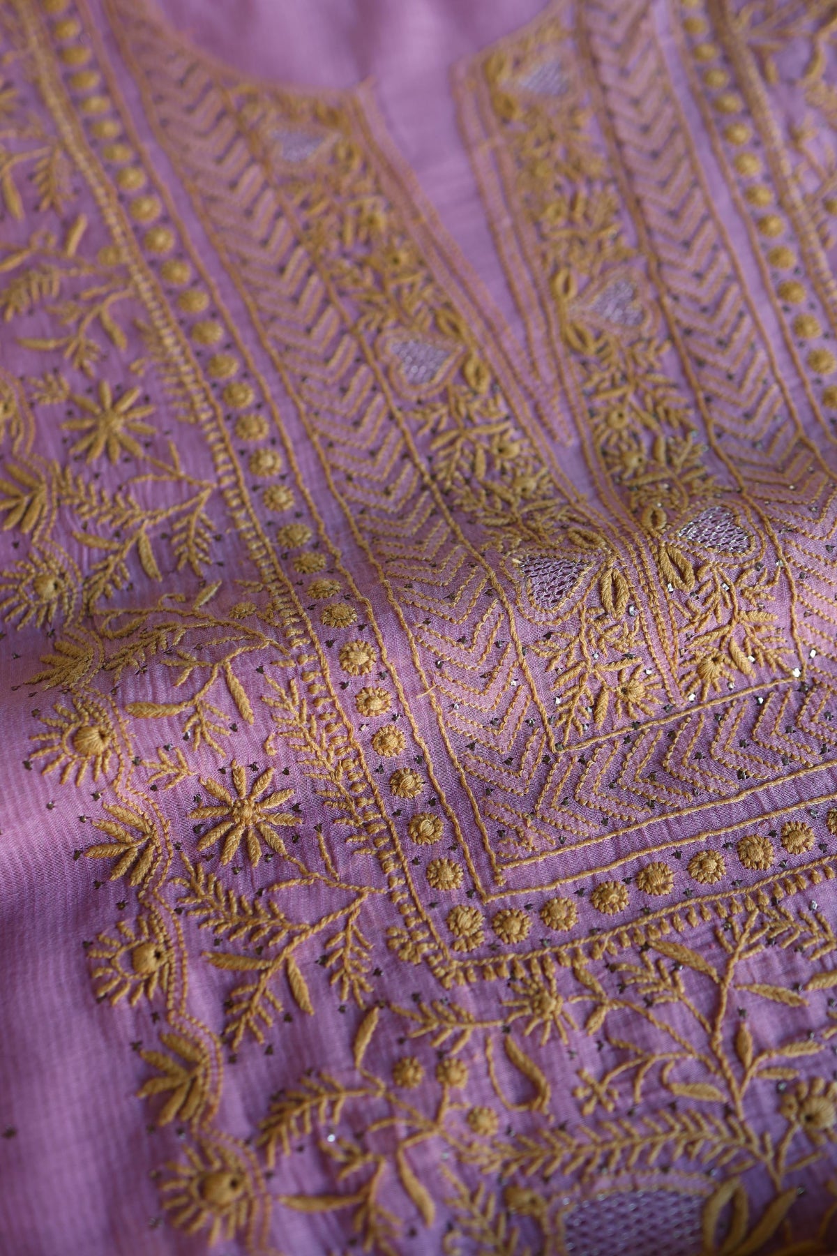 Dusty Lavender Shade Mal Cotton Fine Chikankari With Kamdani Work Unstitched Fabric