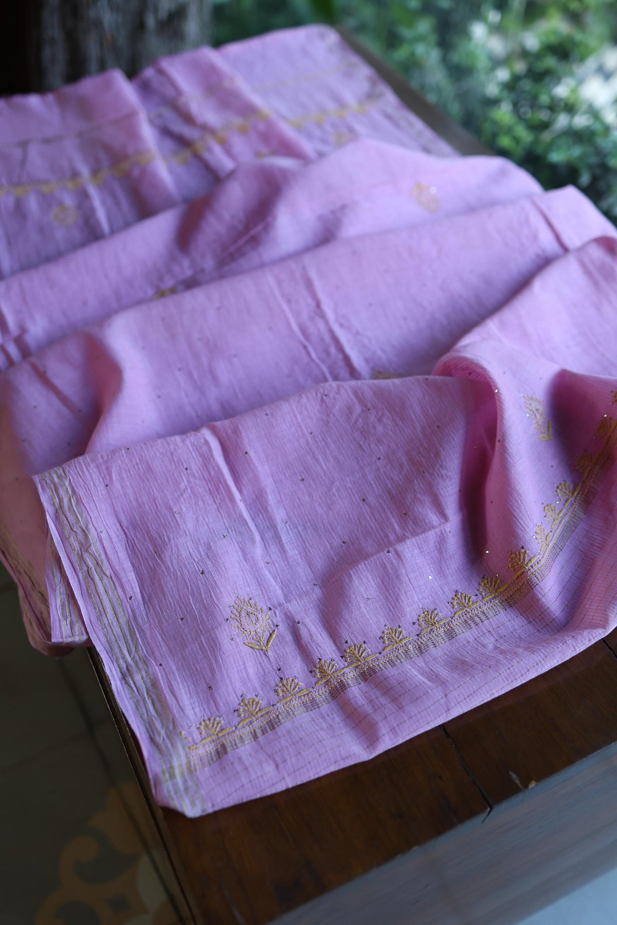 Dusty Lavender Shade Mal Cotton Fine Chikankari With Kamdani Work Unstitched Fabric