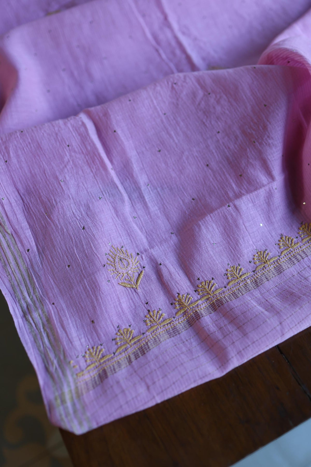 Dusty Lavender Shade Mal Cotton Fine Chikankari With Kamdani Work Unstitched Fabric