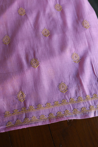 Dusty Lavender Shade Mal Cotton Fine Chikankari With Kamdani Work Unstitched Fabric