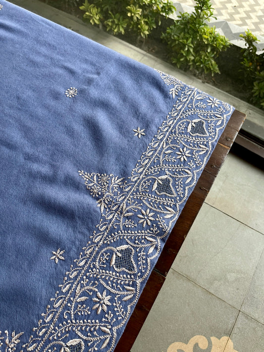 Dusty Lavender Shade Saman Pashmina Resham Thread Chikankari Shawls