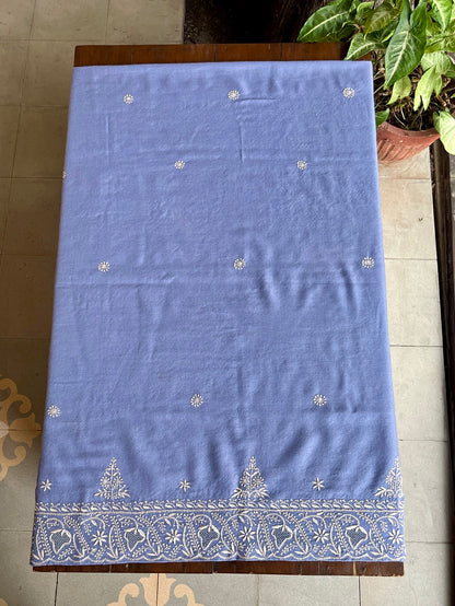Dusty Lavender Shade Saman Pashmina Resham Thread Chikankari Shawl