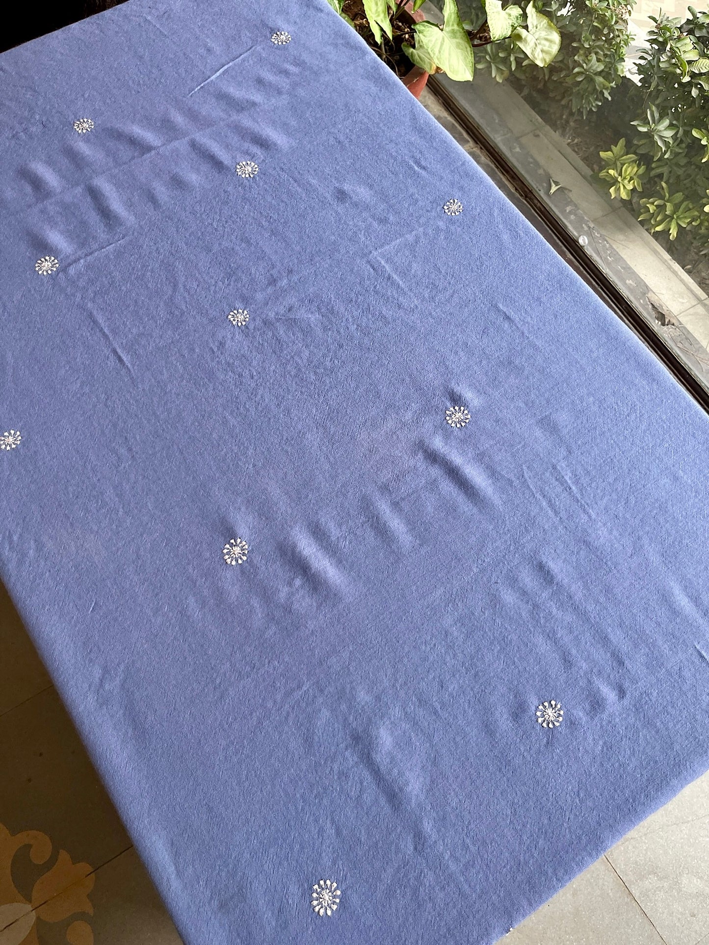 Dusty Lavender Shade Saman Pashmina Resham Thread Chikankari Shawl