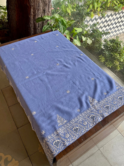 Dusty Lavender Shade Saman Pashmina Resham Thread Chikankari Shawl