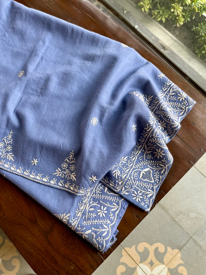 Dusty Lavender Shade Saman Pashmina Resham Thread Chikankari Shawl