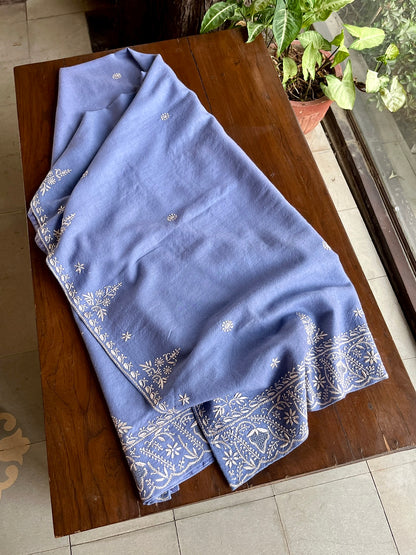 Dusty Lavender Shade Saman Pashmina Resham Thread Chikankari Shawl