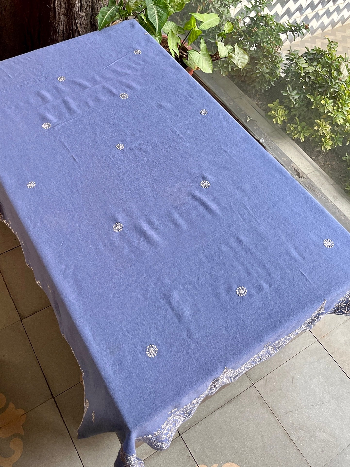 Dusty Lavender Shade Saman Pashmina Resham Thread Chikankari Shawl