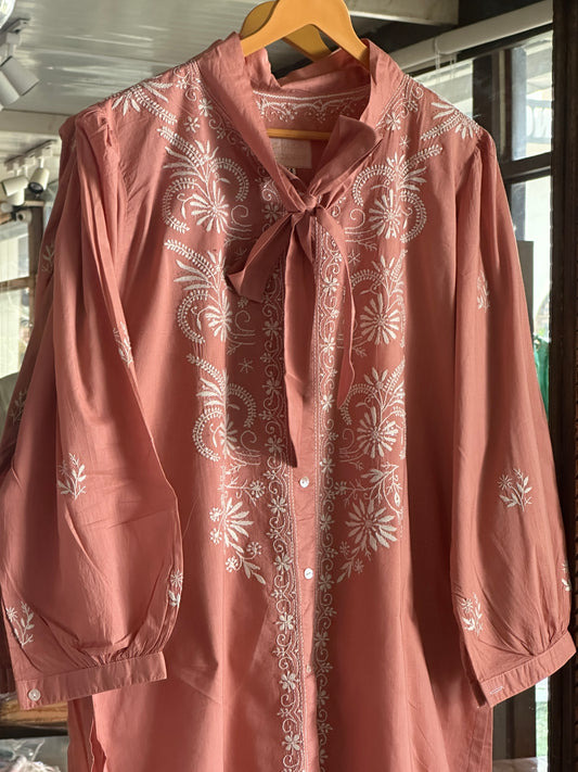 Dusty Peach Shade Chikankari Short Top