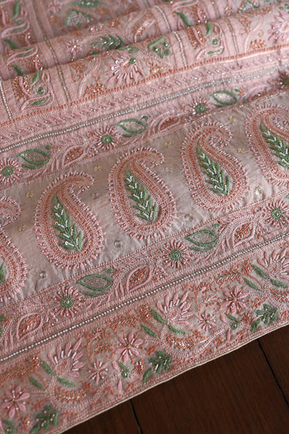 Dusty Peach Shade Noor Banarasi Organza Chikankari Unstitched Fabric