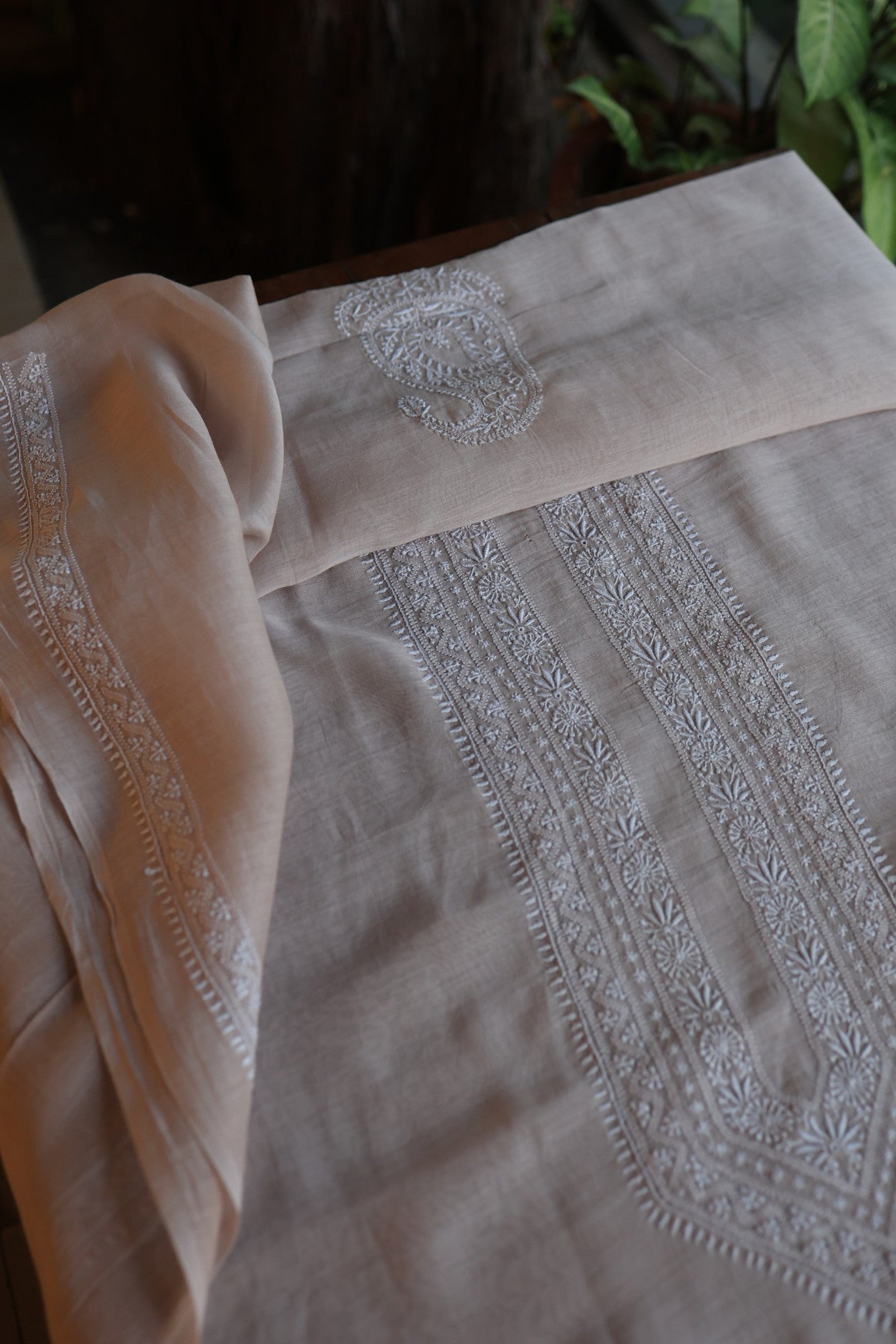 Dusty Pink Mulmul Chikankari Unstitched Men's Kurtas Fabric