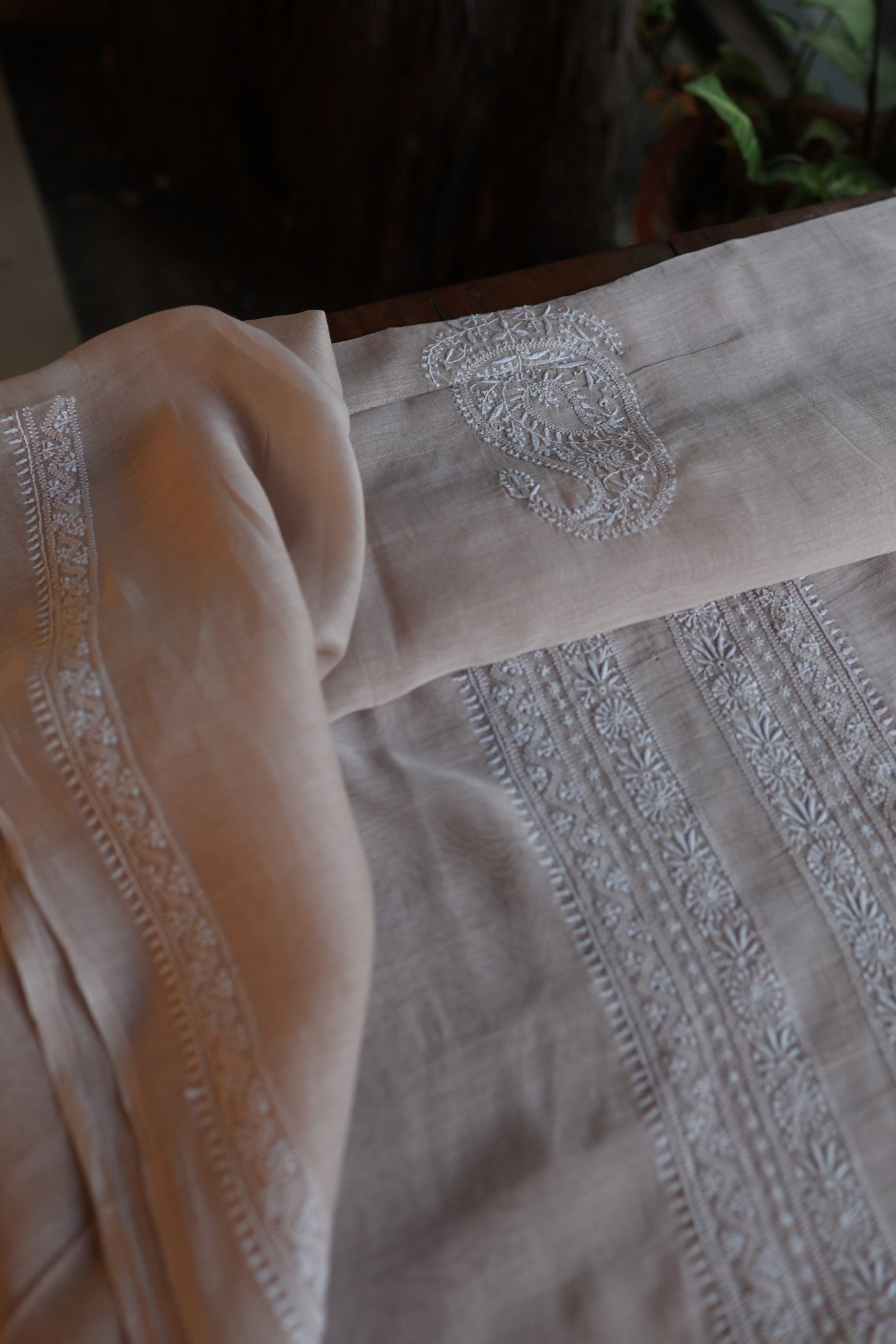 Dusty Pink Mulmul Chikankari Unstitched Men's Kurtas Fabric