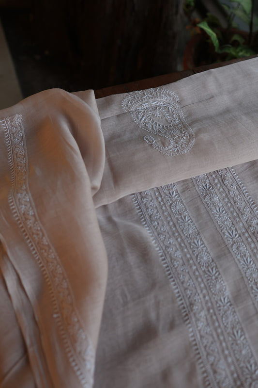 Dusty Pink Mulmul Chikankari Unstitched Men's Kurtas Fabric