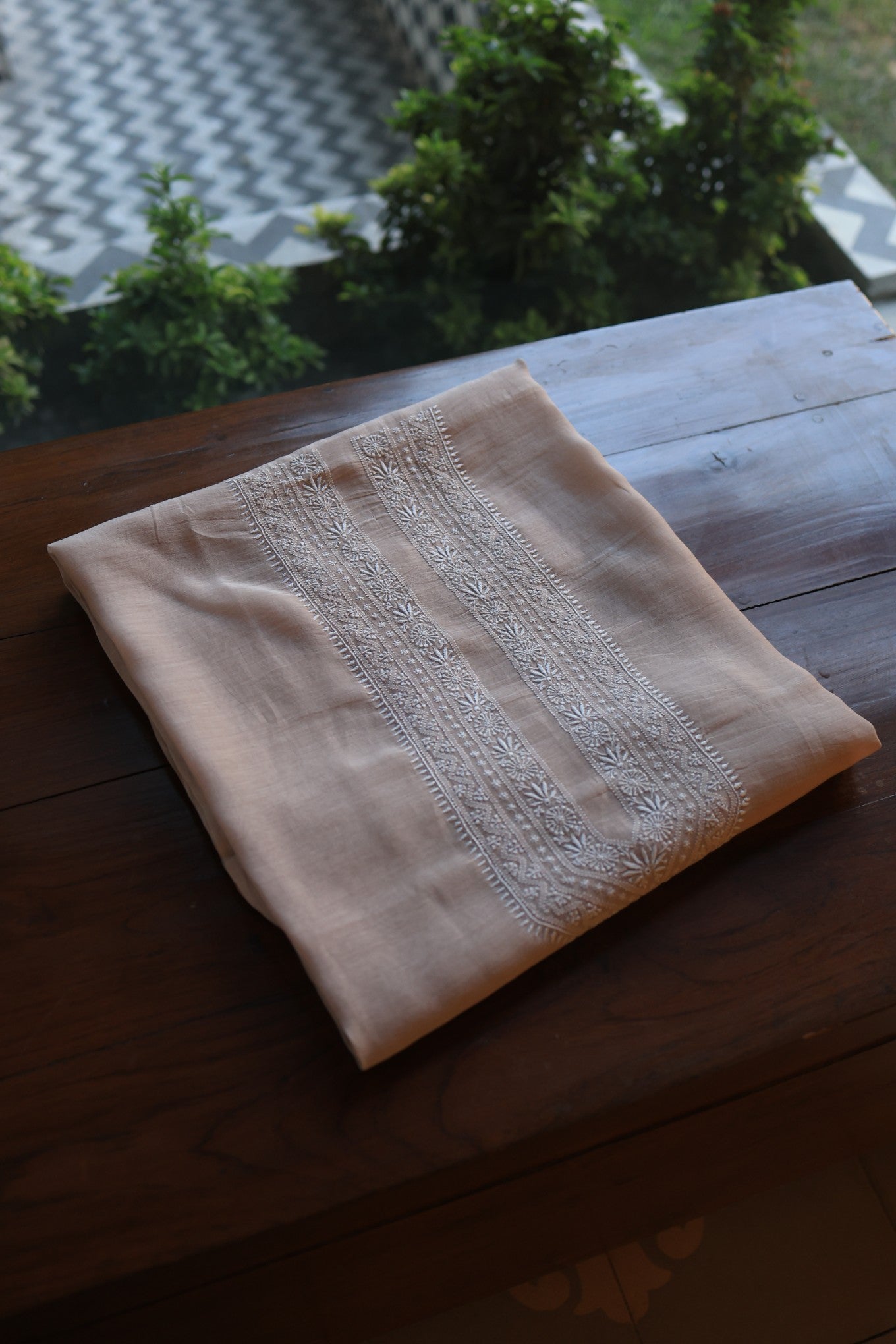 Dusty Pink Mulmul Chikankari Unstitched Men's Kurtas Fabric