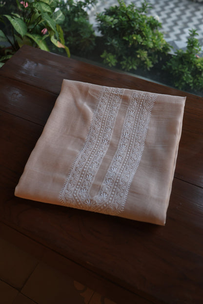 Dusty Pink Mulmul Chikankari Unstitched Men's Kurtas Fabric