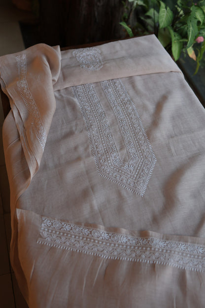 Dusty Pink Mulmul Chikankari Unstitched Men's Kurtas Fabric