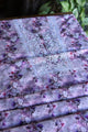 Dusty Purple Floral Cotton Kurta Fabric with Chikankari Embroidered Neckline