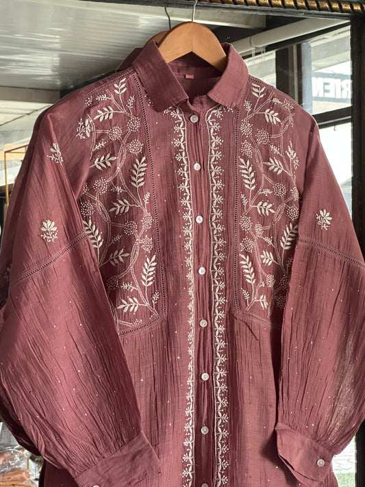 Dusty Rose Cotton Chikankari Top