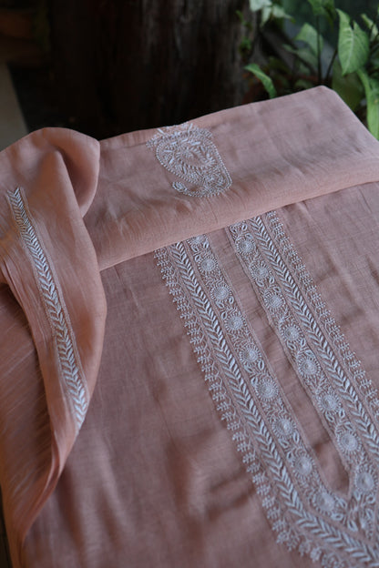 Dusty Rose Mulmul Chikankari Unstitched Men's Kurtas Fabric
