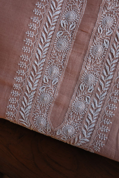 Dusty Rose Mulmul Chikankari Unstitched Men's Kurtas Fabric