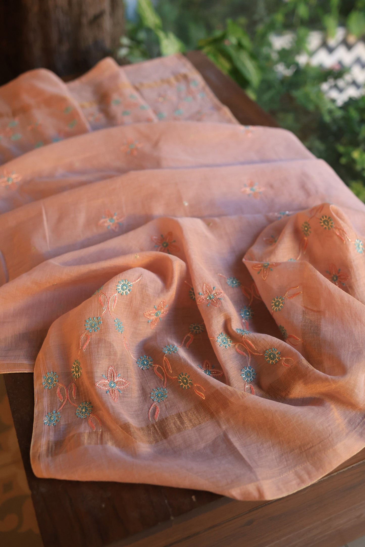 Dusty Rose Tissue Silk Chikankari Unstitched Fabric