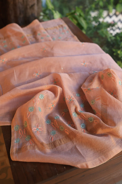 Dusty Rose Tissue Silk Chikankari Unstitched Fabric