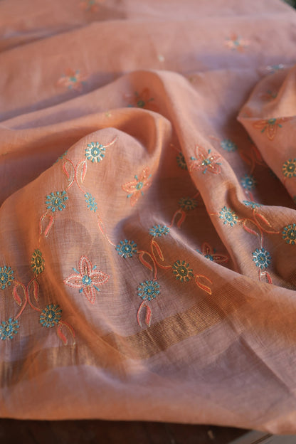 Dusty Rose Tissue Silk Chikankari Unstitched Fabric