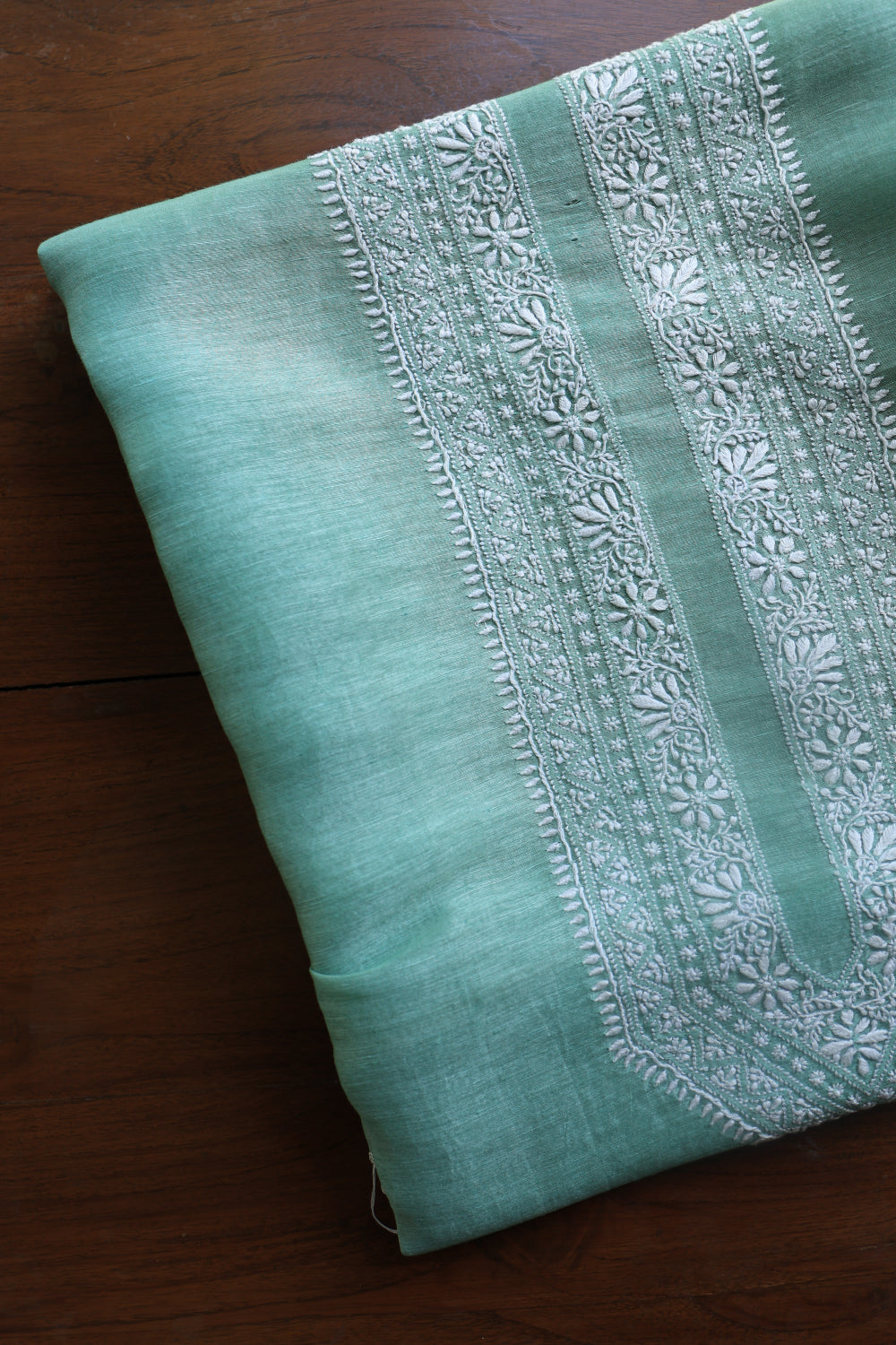Dusty Teal Linen Chikankari Unstitched Men's Kurtas Fabric