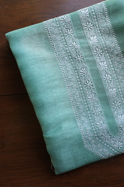 Dusty Teal Linen Chikankari Unstitched Men's Kurtas Fabric