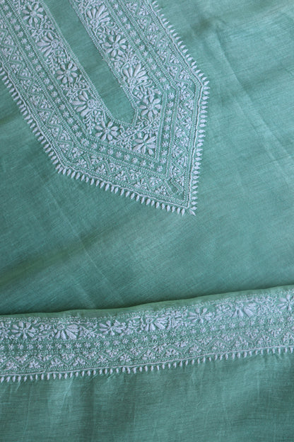 Dusty Teal Linen Chikankari Unstitched Men's Kurtas Fabric