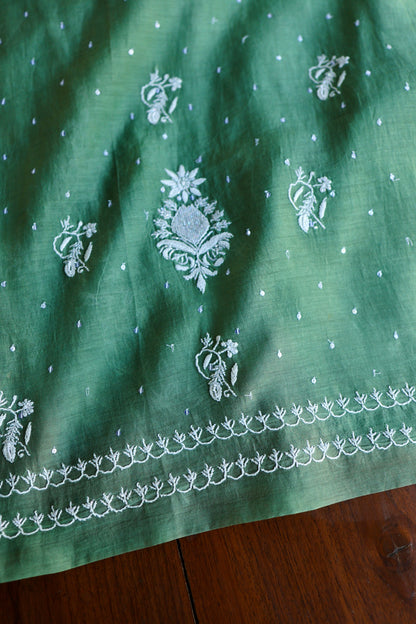 Dusty Teal Pearl Work Chikankari Unstitched Fabric