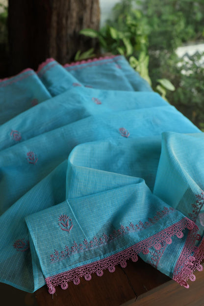 Dusty Teal Shade Kota Chikankari Unstitched Fabrics