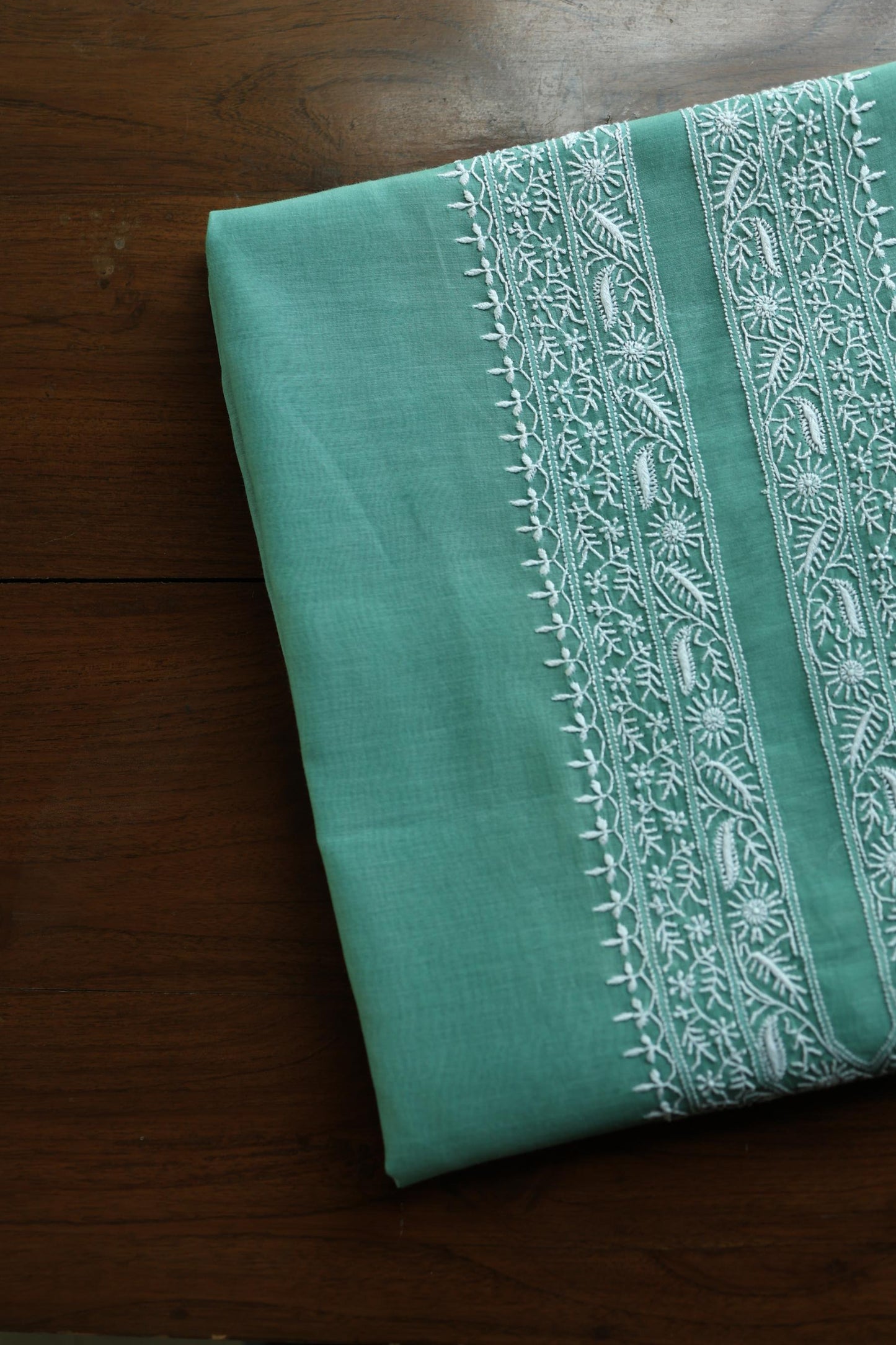 Dusty Teal Shade Mulmul Chikankari Unstitched Men's Kurtas Fabric