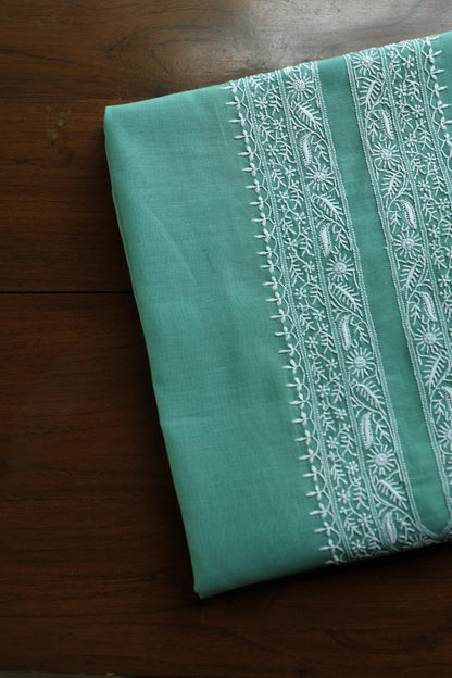 Dusty Teal Shade Mulmul Chikankari Unstitched Men's Kurtas Fabric
