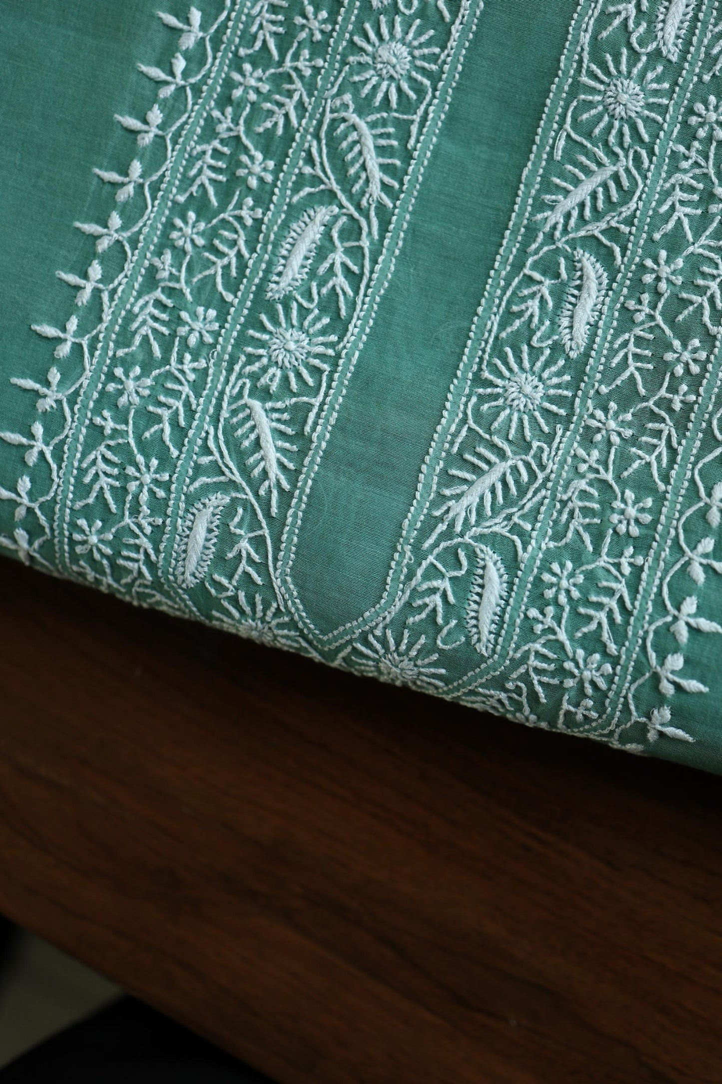 Dusty Teal Shade Mulmul Chikankari Unstitched Men's Kurtas Fabric