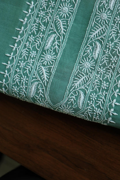 Dusty Teal Shade Mulmul Chikankari Unstitched Men's Kurtas Fabric
