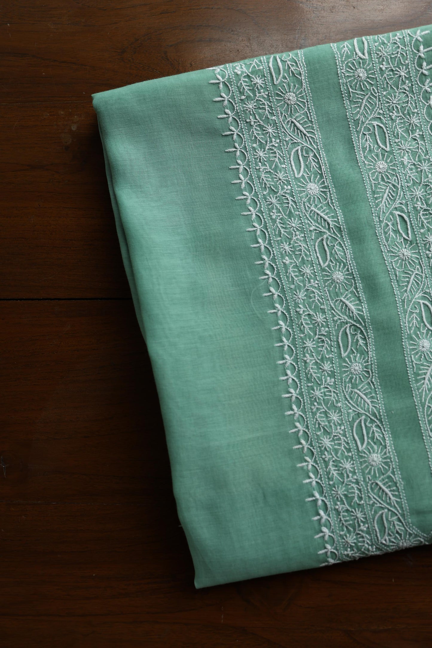 Dusty Teal Shade Mulmul Chikankari Unstitched Men's Kurtas Fabric