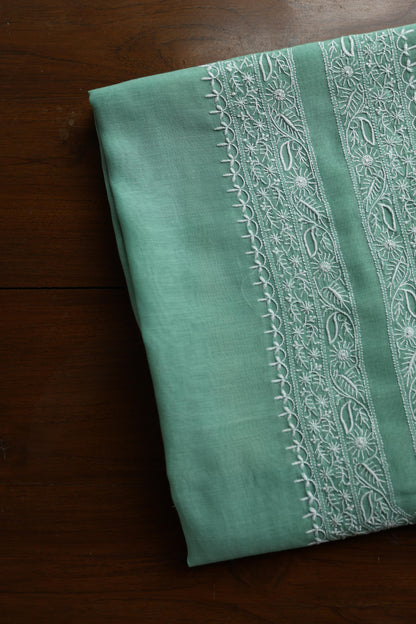 Dusty Teal Shade Mulmul Chikankari Unstitched Men's Kurtas Fabric