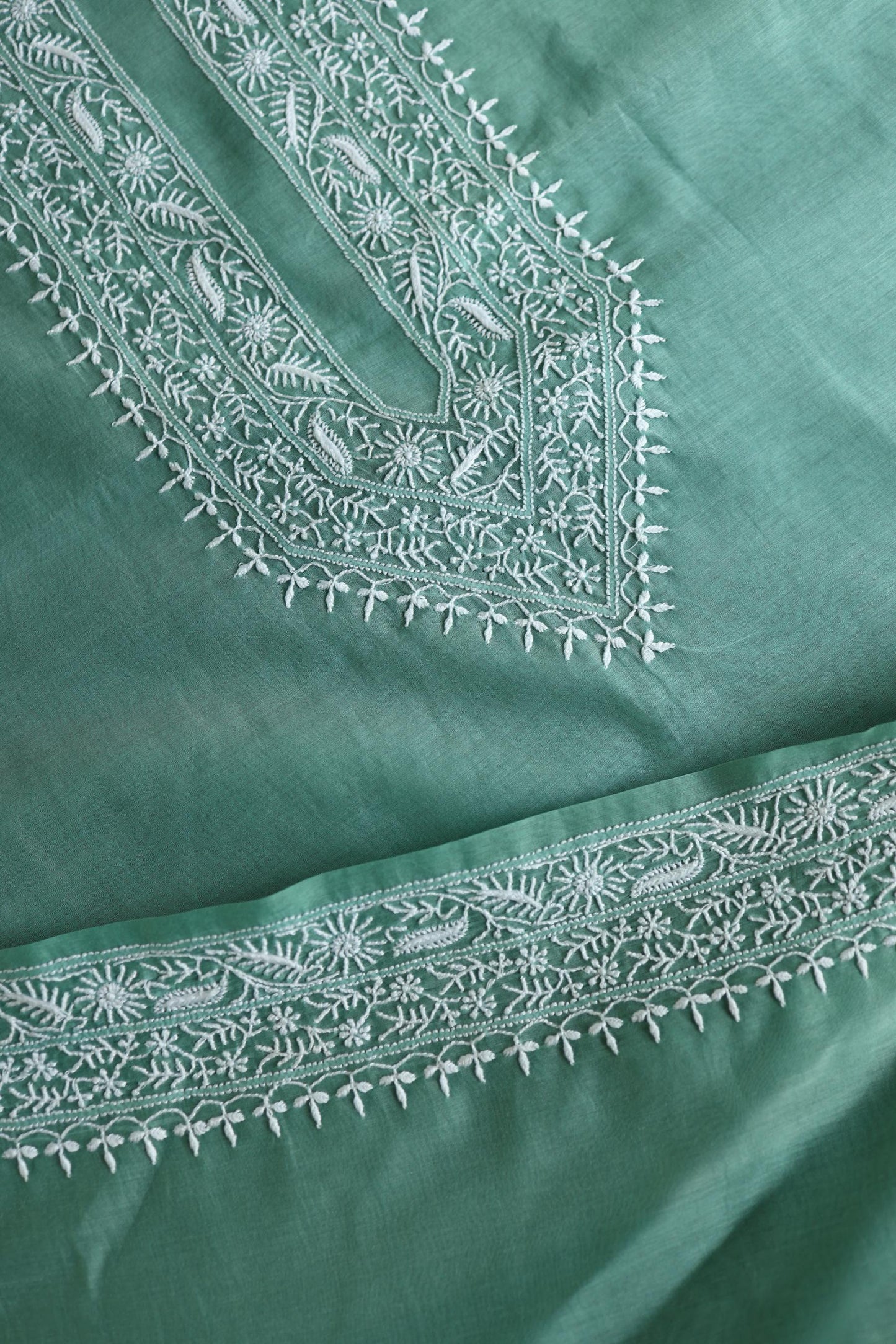 Dusty Teal Shade Mulmul Chikankari Unstitched Men's Kurtas Fabric