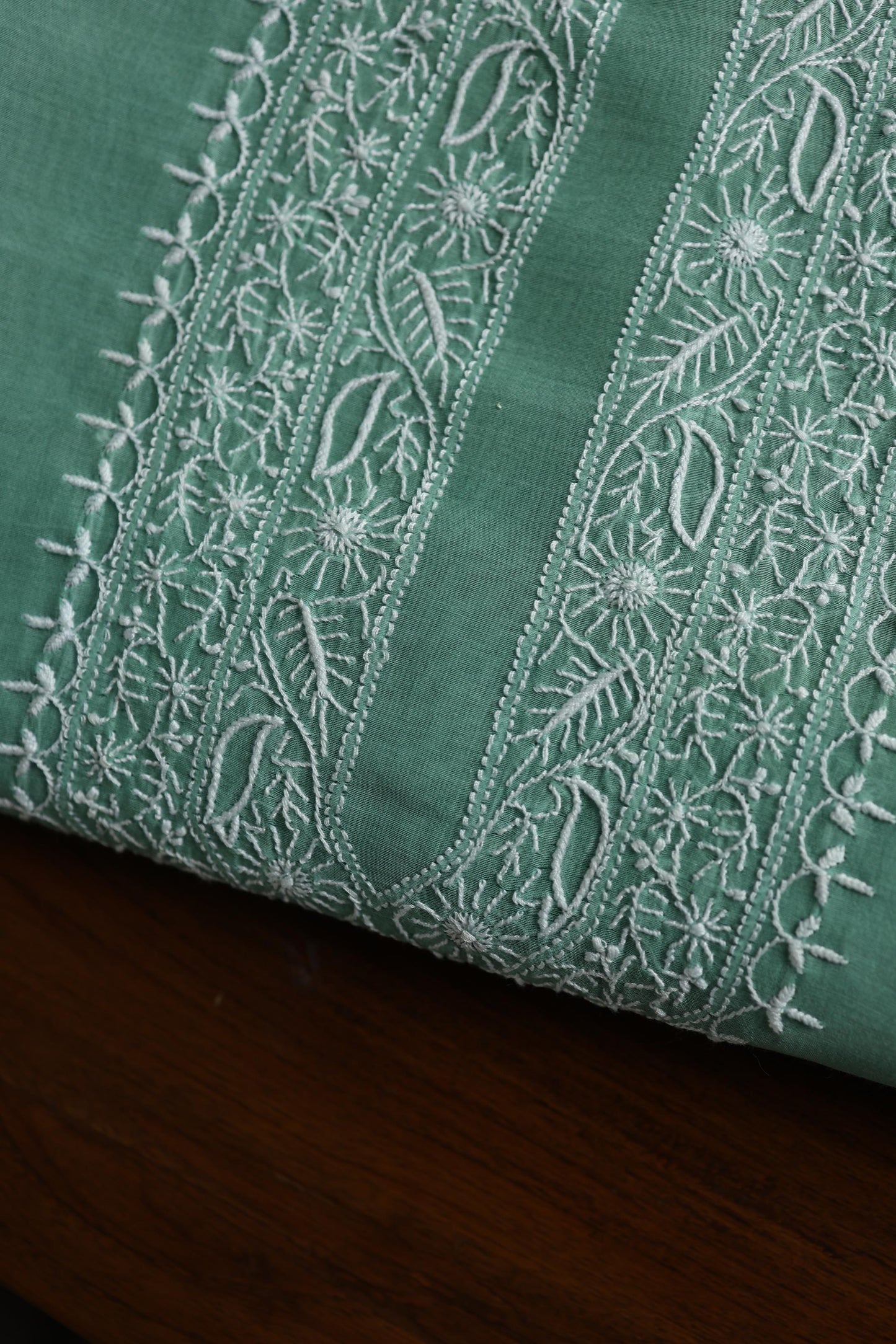 Dusty Teal Shade Mulmul Chikankari Unstitched Men's Kurtas Fabric