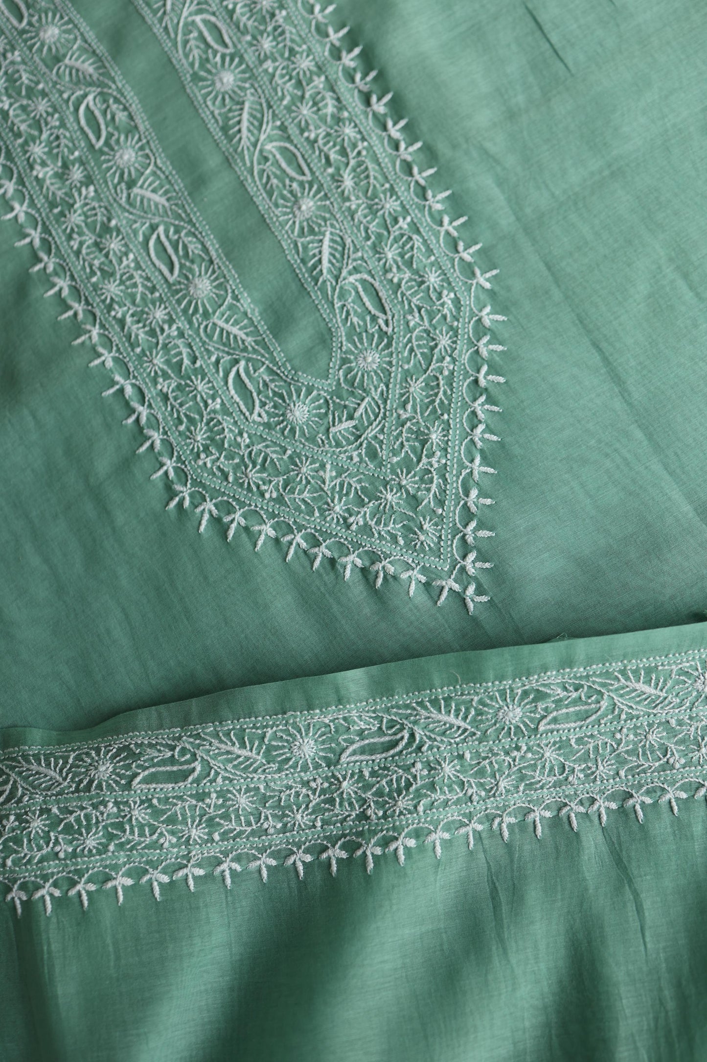 Dusty Teal Shade Mulmul Chikankari Unstitched Men's Kurtas Fabric