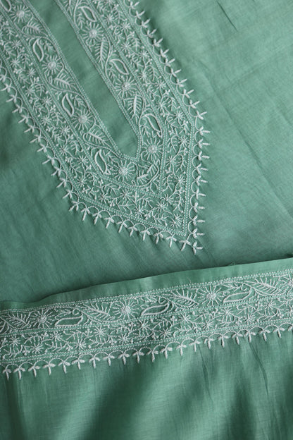 Dusty Teal Shade Mulmul Chikankari Unstitched Men's Kurtas Fabric