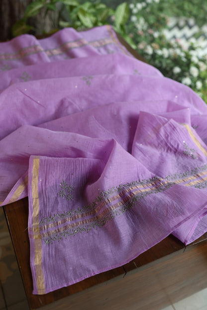 Faded Purple Mal Cotton Chikankari Unstitched Kurta Dupatta Fabrics With Kamdani