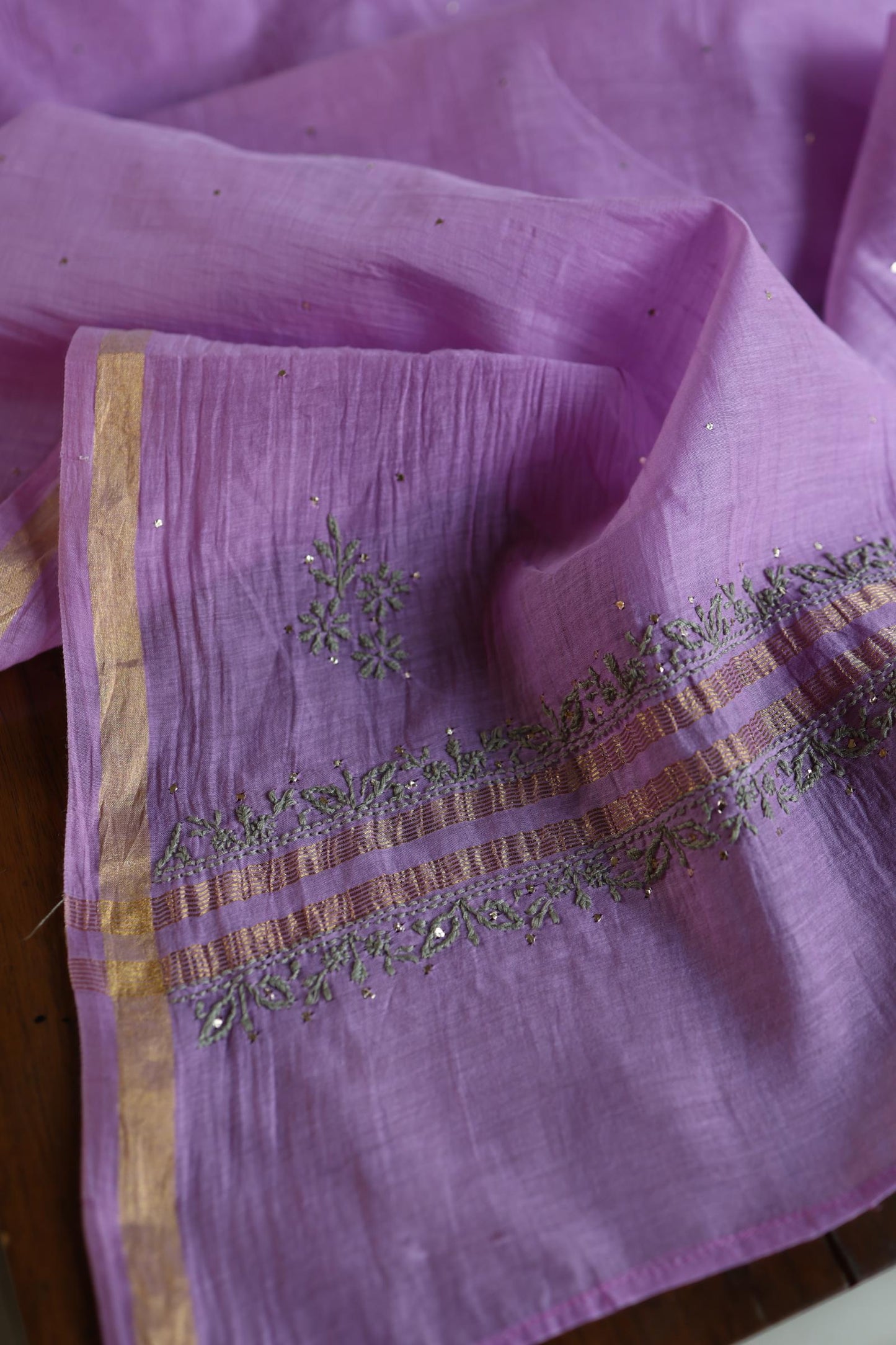 Faded Purple Mal Cotton Chikankari Unstitched Kurta Dupatta Fabrics With Kamdani