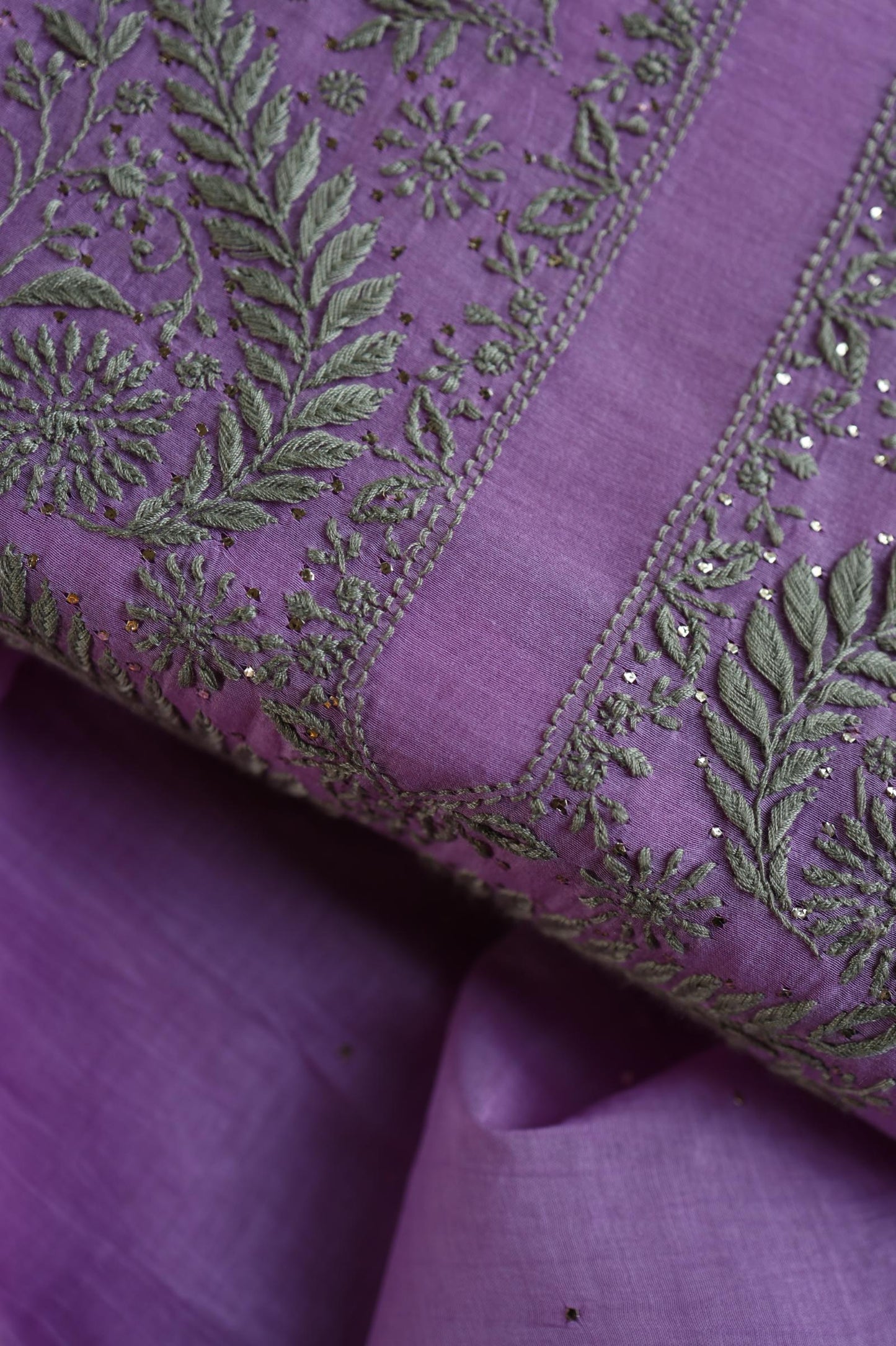 Faded Purple Mal Cotton Chikankari Unstitched Kurta Dupatta Fabrics With Kamdani