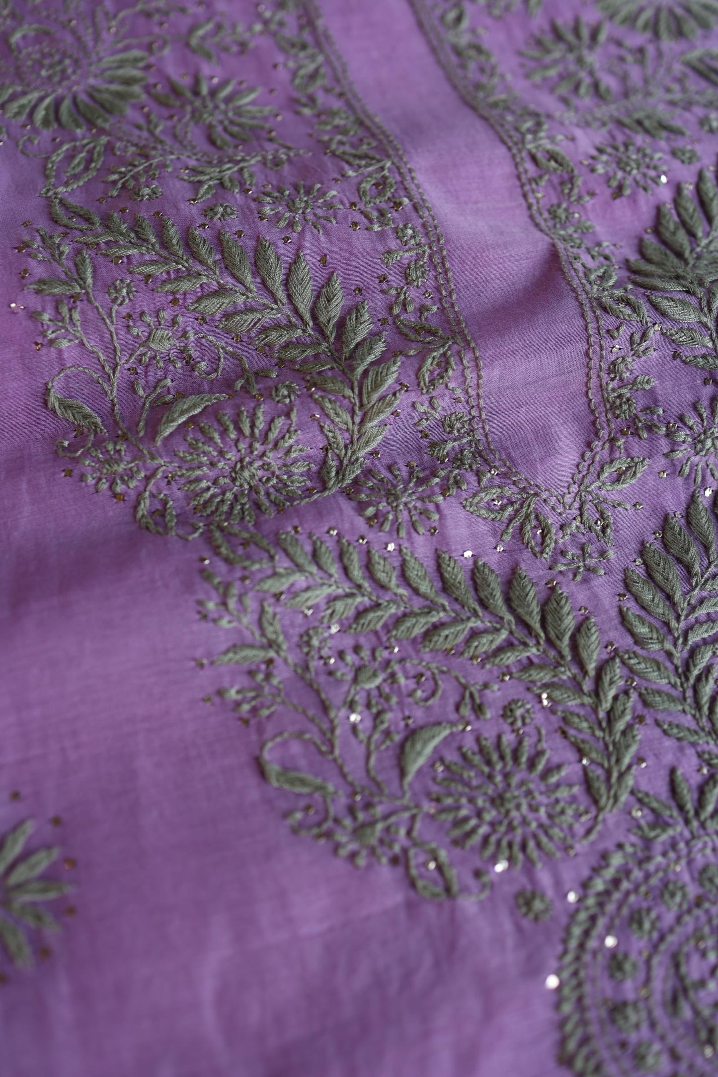 Faded Purple Mal Cotton Chikankari Unstitched Kurta Dupatta Fabrics With Kamdani